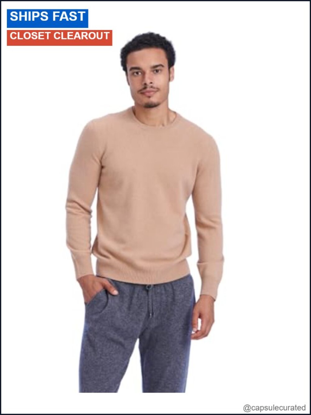 100% Mongolian Cashmere Crewneck Sweater Men's Pullover
